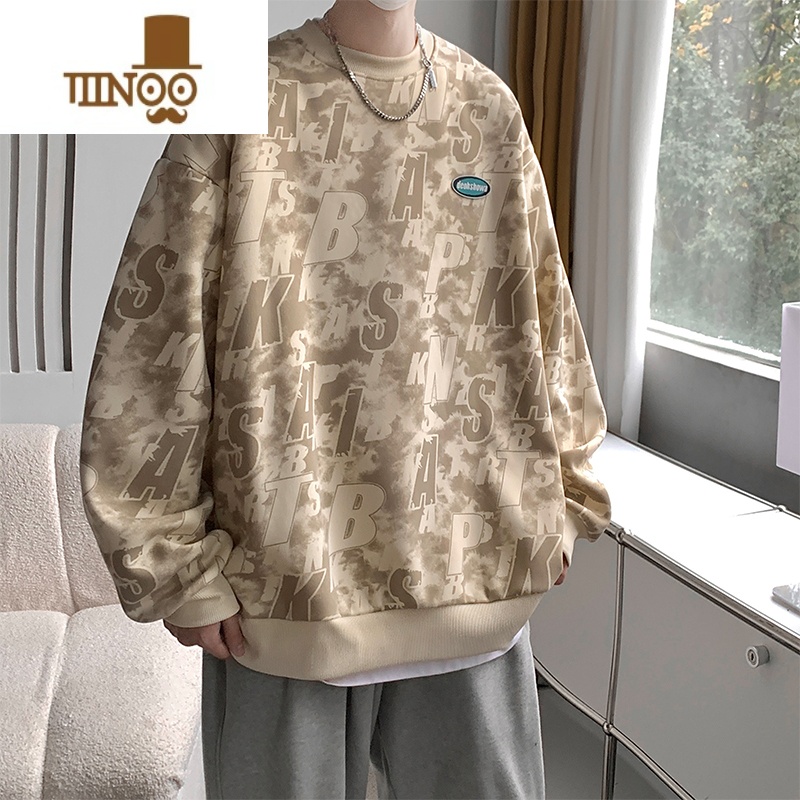 YANXU男士圆领潮牌卫衣休闲套头街头潮流长袖T恤男生新款上衣服高清大图