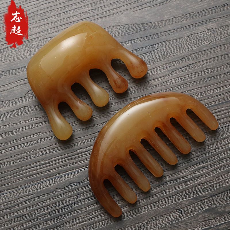 牛角刮痧按摩梳 牛角梳按摩梳经络梳淋巴排毒全身通用经络疏通 合成蜜蜡三角梳