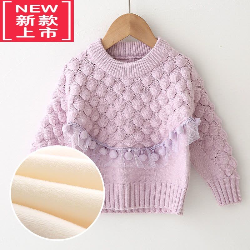 可莉允女童毛衣秋冬加绒加厚洋气宽松针织衫套头宝宝毛衫1-5岁公主蕾丝4图片