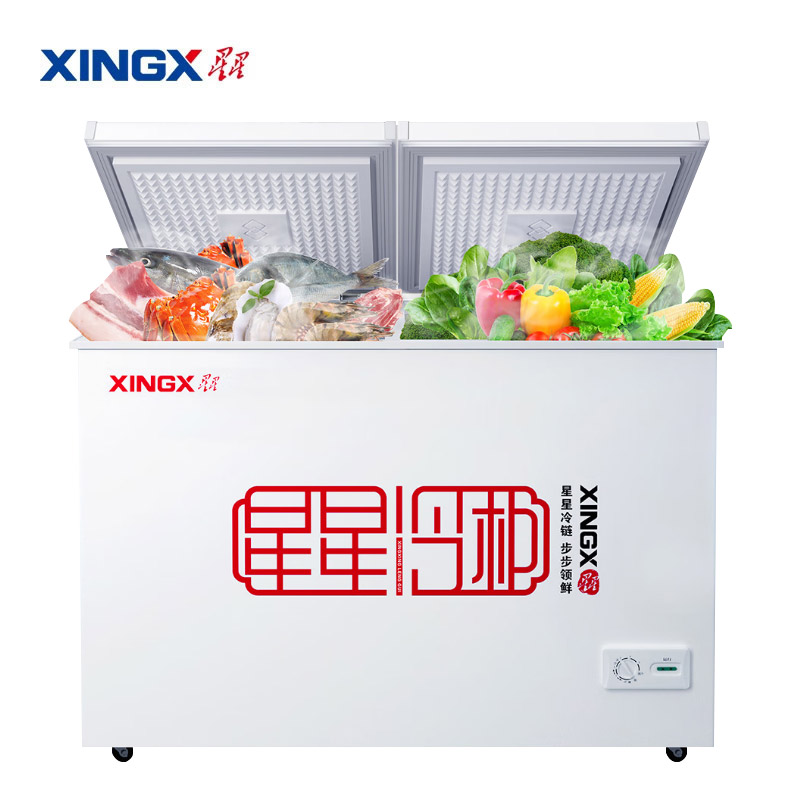 星星(XINGX)280升商用卧式冰柜 左冷冻右冷藏卧式冰箱 顶开门双温双箱冷柜BCD-280E高清大图