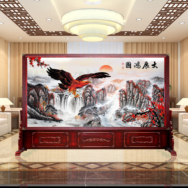 中式实木屏风 进大厅隔断 公司单位屏风酒店实木大座屏 K款 整装