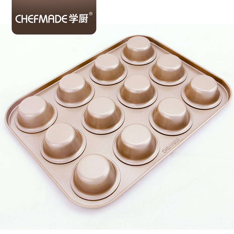 学厨 CHEF MADE 烘焙模具 迷你12连杯玛芬小蛋糕不粘烤盘烤箱用具香槟金色WK9021