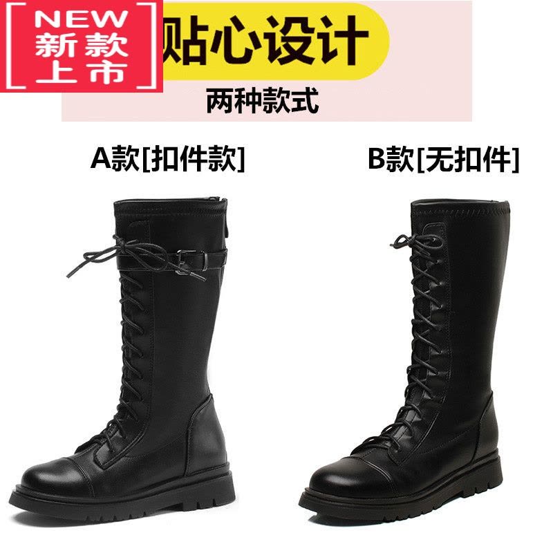 可莉允女童靴子冬2022春秋新款高筒长靴走秀表演单靴儿童马丁靴公主皮靴图片