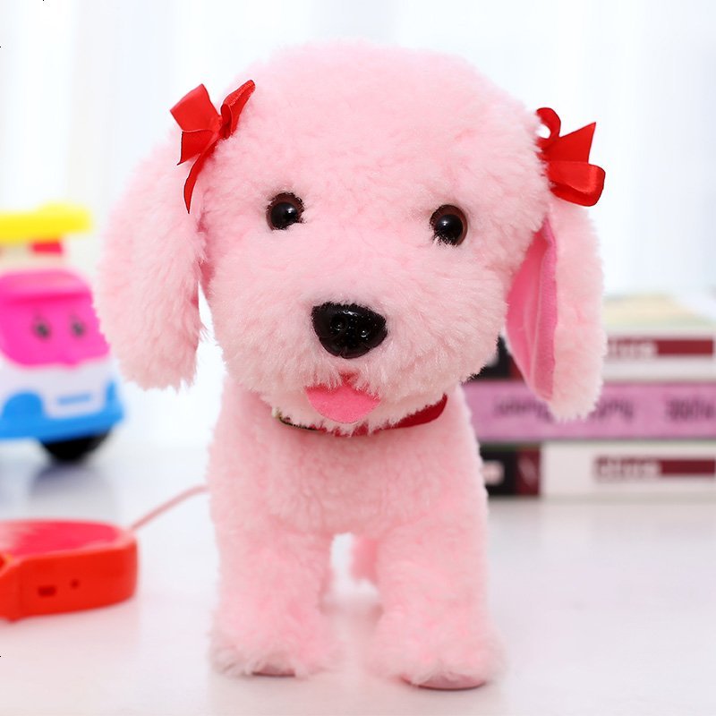 dzq儿童电动玩具狗泰迪牵绳小狗狗充电仿真毛绒会走叫跑遥控智能宠物