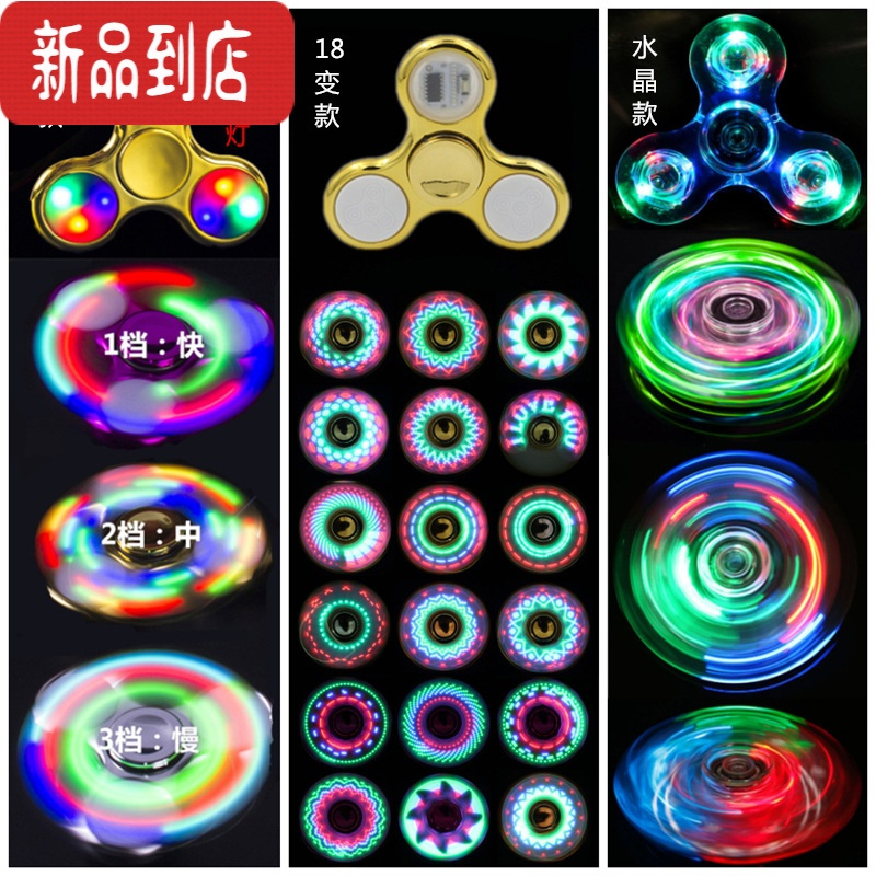 真智力带灯led炫彩音乐电动发光闪光手动手指转转儿童旋转指尖陀螺玩具 三叶18变银色发光玩具