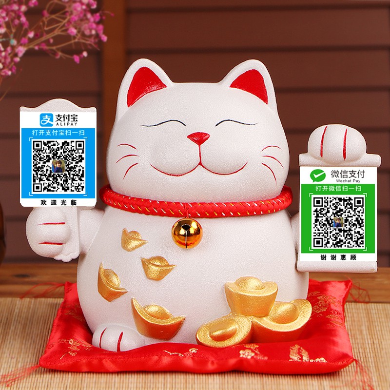 收银台猫摆件新店开业二维码语音播报器支付牌带音响收款礼品 三维工匠 磨砂白色(经典款)猫高清大图