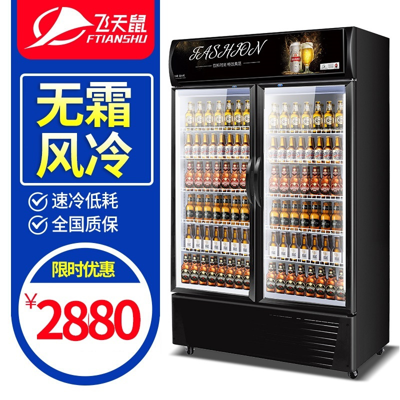 飞天鼠(FTIANSHU) 双门展示柜商用冷藏柜立式冷柜 饮料展示柜冷藏商用冷柜蔬菜水果保鲜柜便利店冰箱 风冷无霜