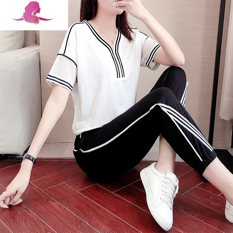 艳如飞冰丝棉麻套装女夏潮牌时尚洋气减龄宽松显瘦休闲运动短裤两件套套装