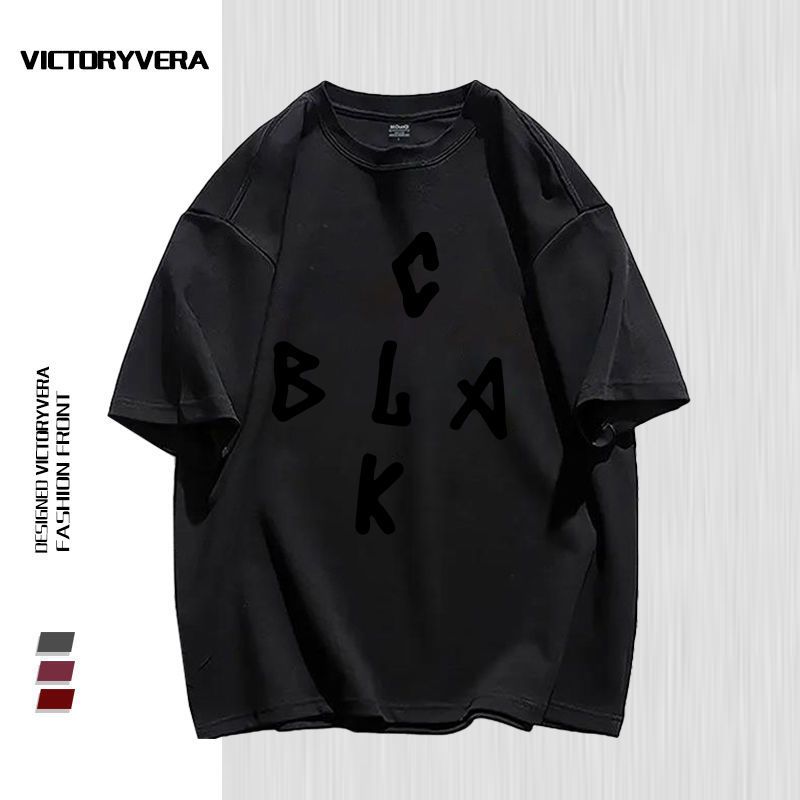 VICTORYVERA夏季新款港风复古字母印花短袖T恤女宽松圆领街头上衣