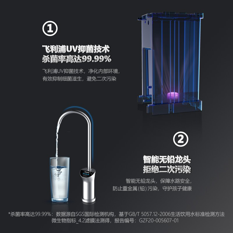 飞利浦(PHILIPS)瀑布净水器3S 末端流速3L/min急速大流量 一级水效 厨房家用直饮RO反渗透纯水机AUT70