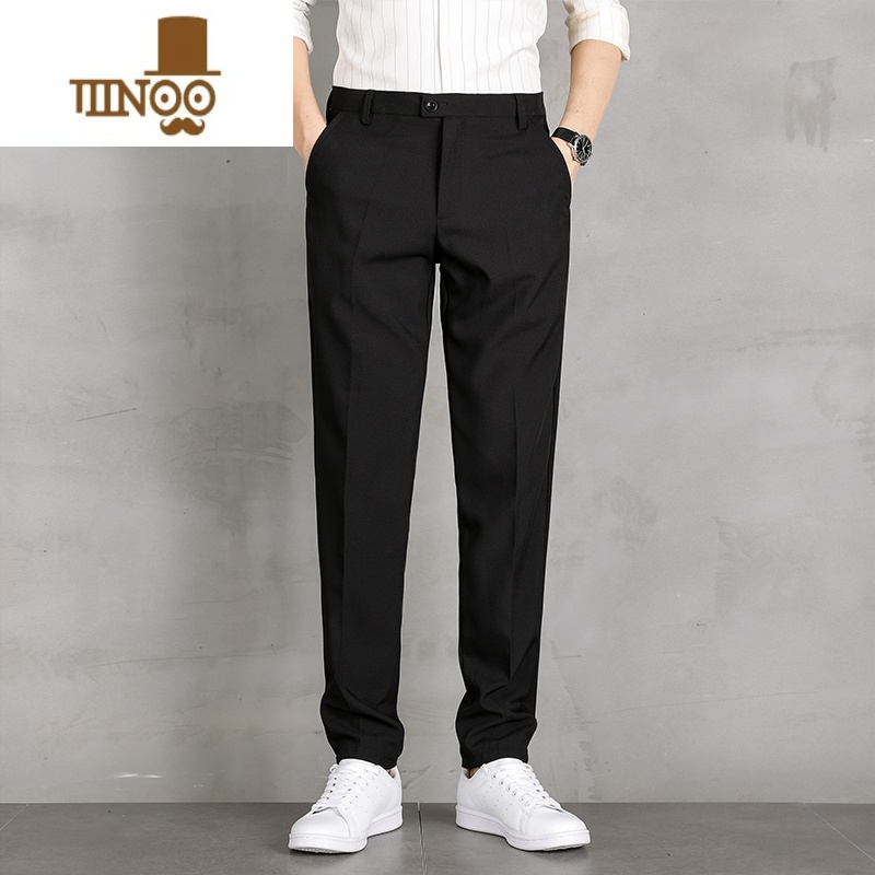 YANXU宽松直筒西装裤2023夏季薄款阔腿西裤男士新款垂感休闲长裤子男款 黑色 36