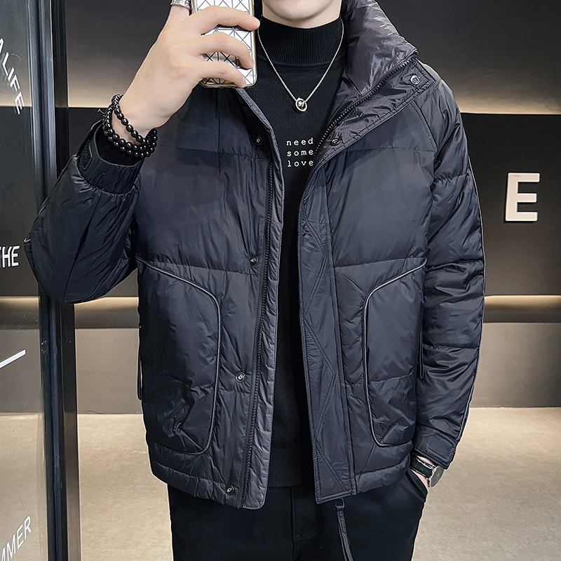 伊夫狼爪yifulangzhua冬季潮牌纯色羽绒服男短款宽松羽绒服加厚保暖