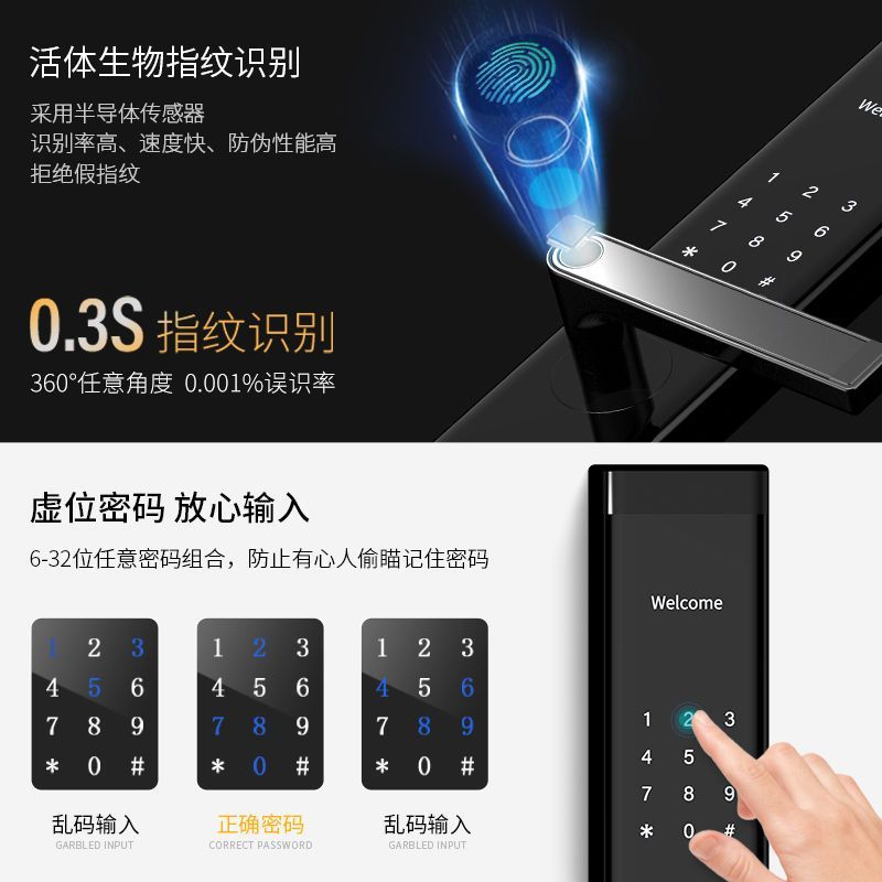 全国入户安装 全自动多功能新款指纹锁家用防盗门智能电动密码卡片远程 黑色
