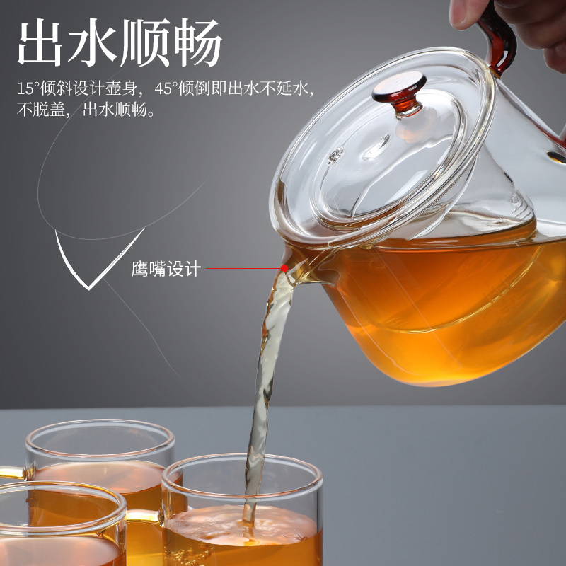 玻璃茶具套装烘焙精灵 功夫茶加厚家用茶盘简约透明泡茶器茶杯小套 6亮彩壶玻璃功夫茶具+锤纹杯