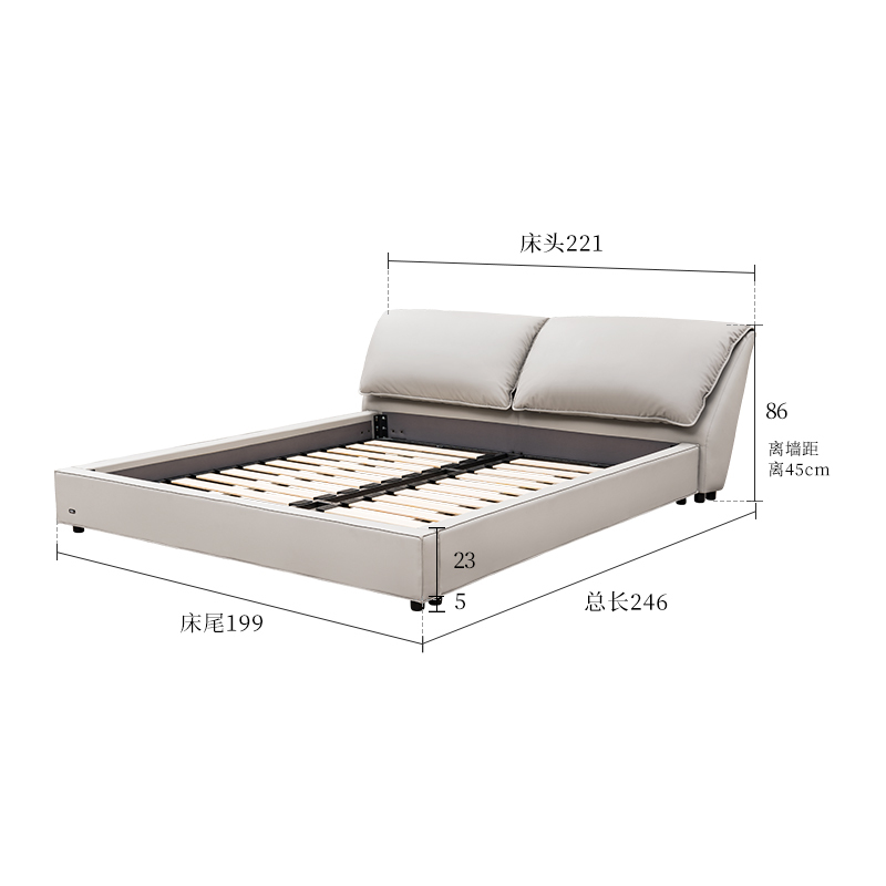 新品顾家家居现代简约皮床轻奢纳帕皮主卧真皮软床婚床DS8037B \15天发货