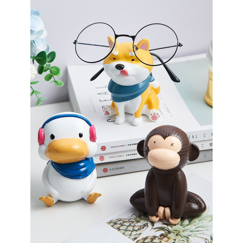 北欧风可爱卡通网红动物办公室桌面摆设客厅卧室多功能眼镜架摆件小熊
