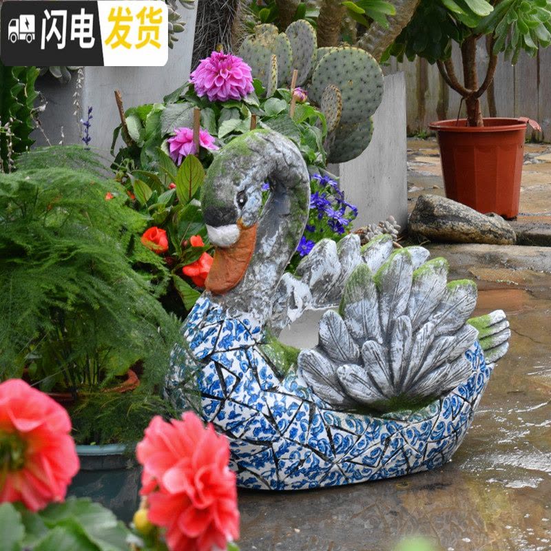 三维工匠天鹅花盆摆件花园装饰大号绿植个性创意动物植物盆栽盆器户外阳台 大天鹅花盆 大花盆容器图片