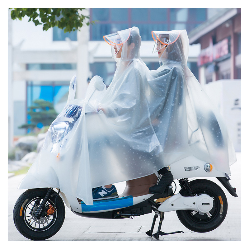 雨衣电动车双人双帽檐成人男女透明加大厚摩托车电瓶电车单人雨披