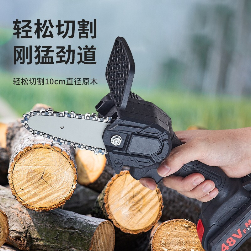 充电式迷你4寸电链锯电锯伐木树家用小型手持手提锂电锯电动锯
