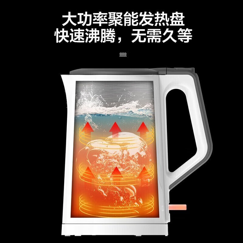 美的(Midea)家用304不锈钢无缝内胆电水壶1.5L双层防烫MK-HJ1522白色高清大图