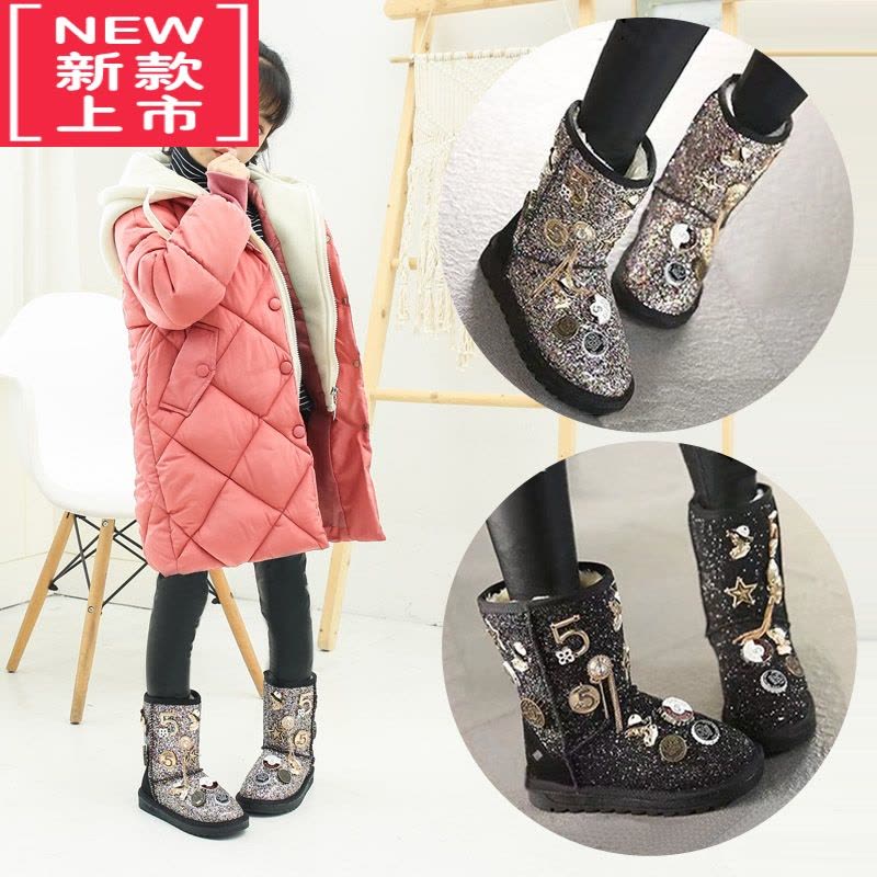 可莉允儿童雪地靴2022冬季新款中大童保暖棉鞋女童加厚公主鞋防滑中筒靴图片