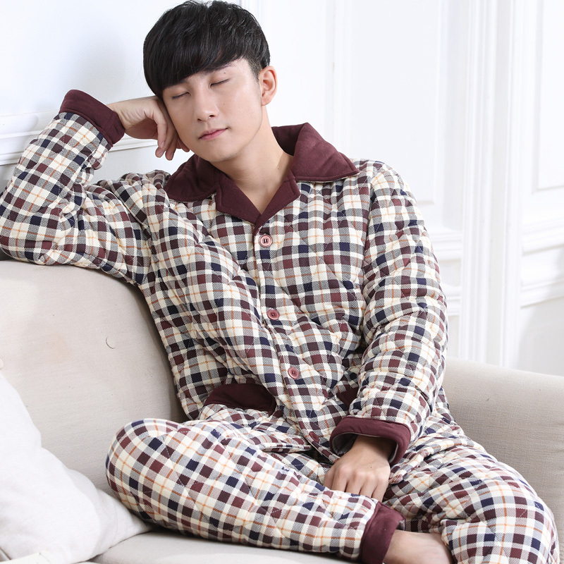 南极人纯棉铺棉睡衣男冬季加厚三层2023新款家居服冬天男士秋冬款