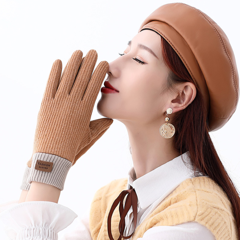 慕熙威尔手套女冬骑车韩版可爱学生触屏加绒保暖秋季户外骑行开车防寒棉手套 黄色