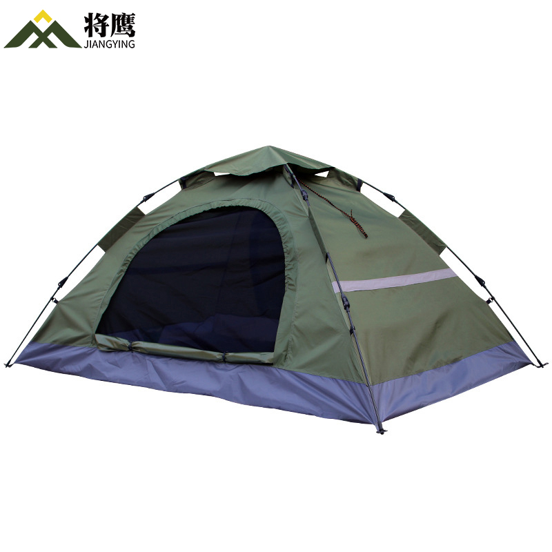 将鹰 双人户外野营自动帐篷加厚布料带反光条绿色 JY-041S-02高清大图