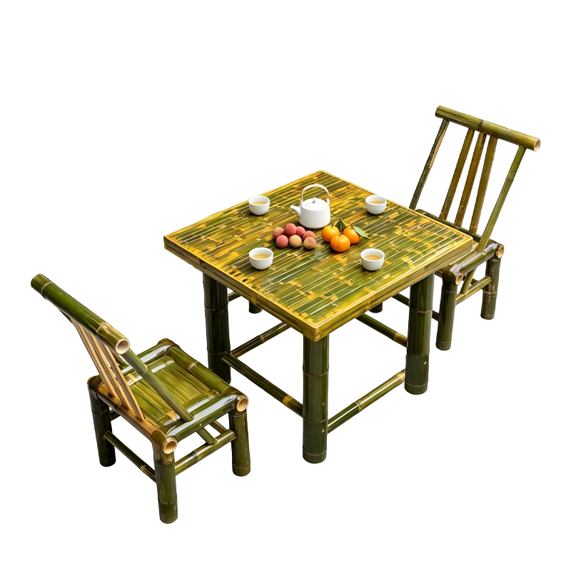 劲脉 复古庭院竹桌椅 桌长60*60*60cm+川字椅*2 套高清大图