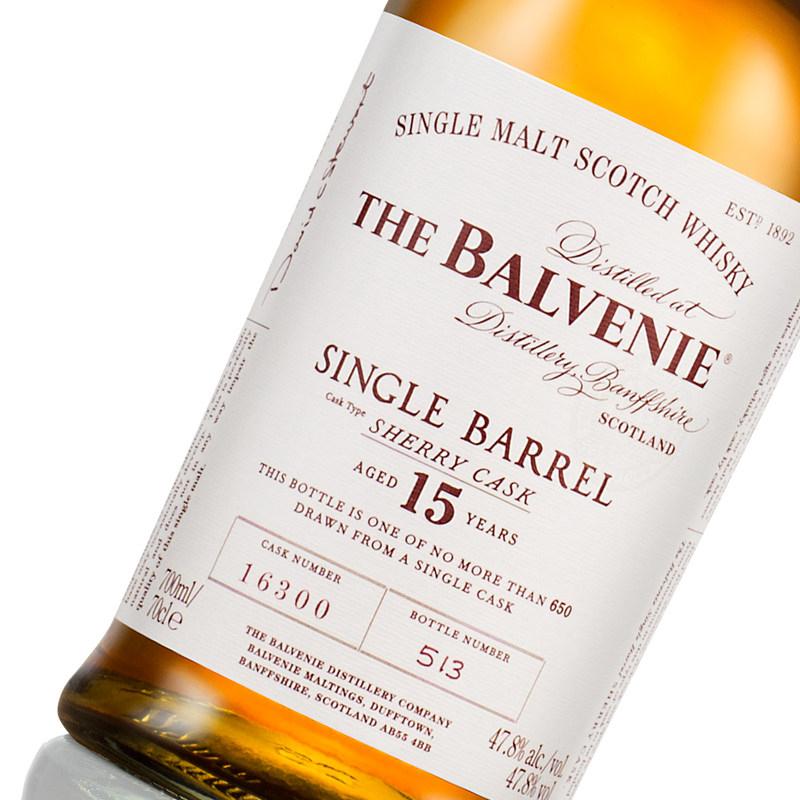 洋酒百富(The Balvenie)15年单桶雪莉桶陈酿苏格兰单一麦芽威士忌700ml*1
