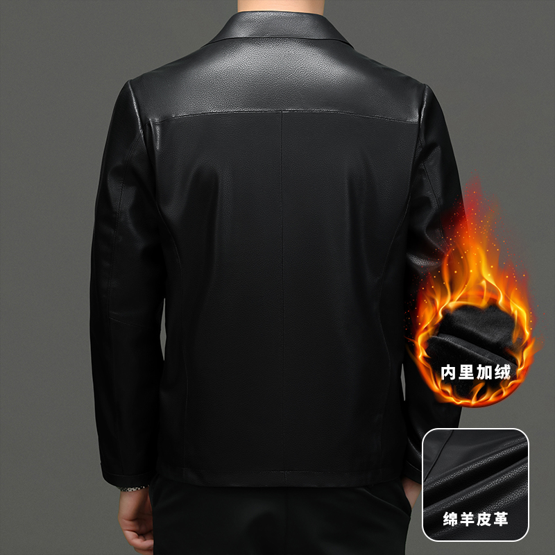 100纯羊皮头层真皮皮衣男加绒加厚皮夹克绵羊皮机车海宁头层春秋季外套男士真皮头层皮纯皮外套中年皮夹克男高清大图