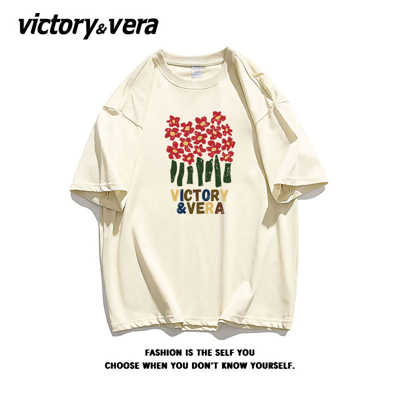VICTORYVERA盐系印花100纯棉短袖T恤女ins潮夏宽松小众别致上衣服