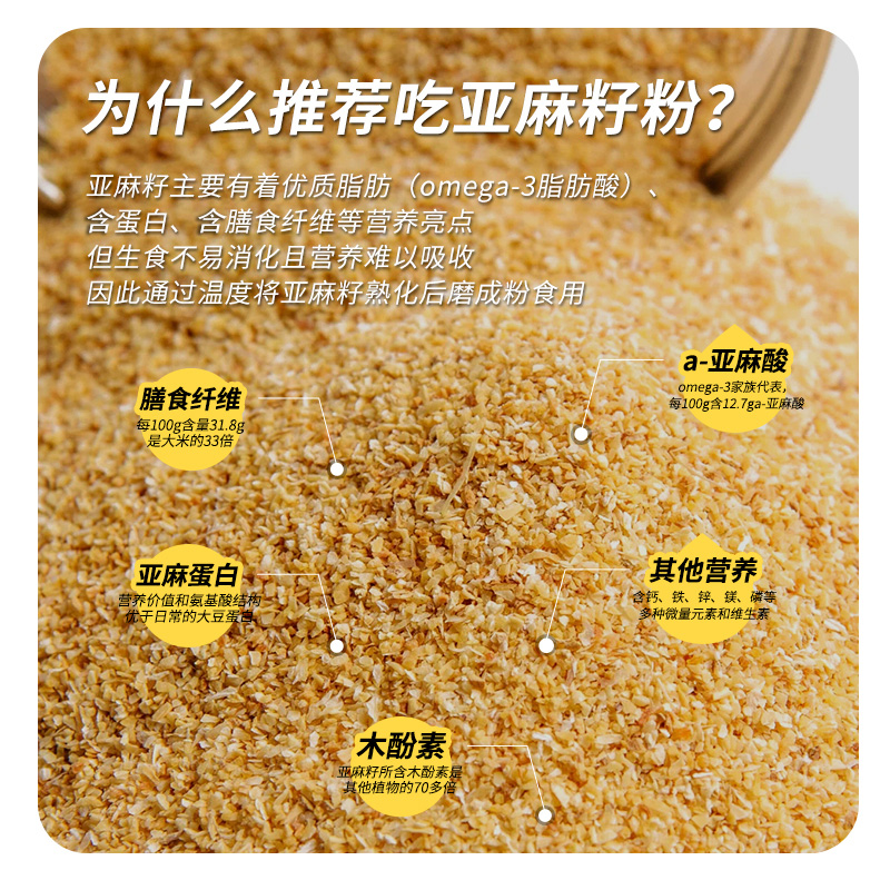 每优健萃[3盒]熟制纯金色亚麻籽粉含Omega-3烘焙膳食代餐饱腹冲饮即食便携15g*10袋/盒高清大图