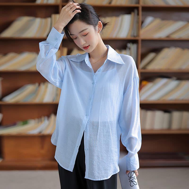 夏季长袖雪纺衬衫防晒衣服女2022年新款韩版宽松开衫薄外套ins潮图片