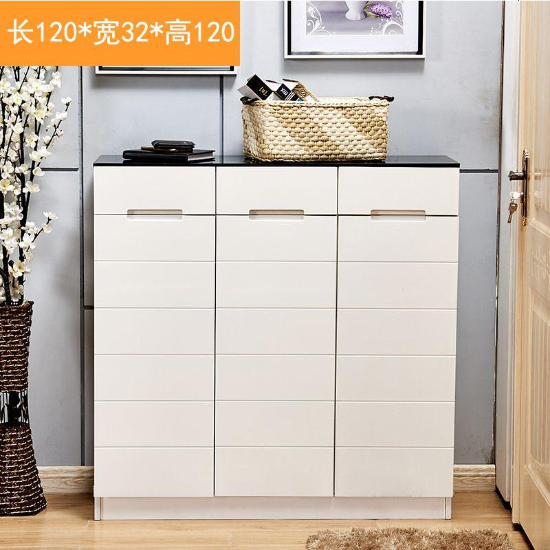 鞋柜实木简约现代烤漆厅柜玄关大容量六层超薄鞋架简易鞋柜 组装_1.2米长三_6层【黑面】