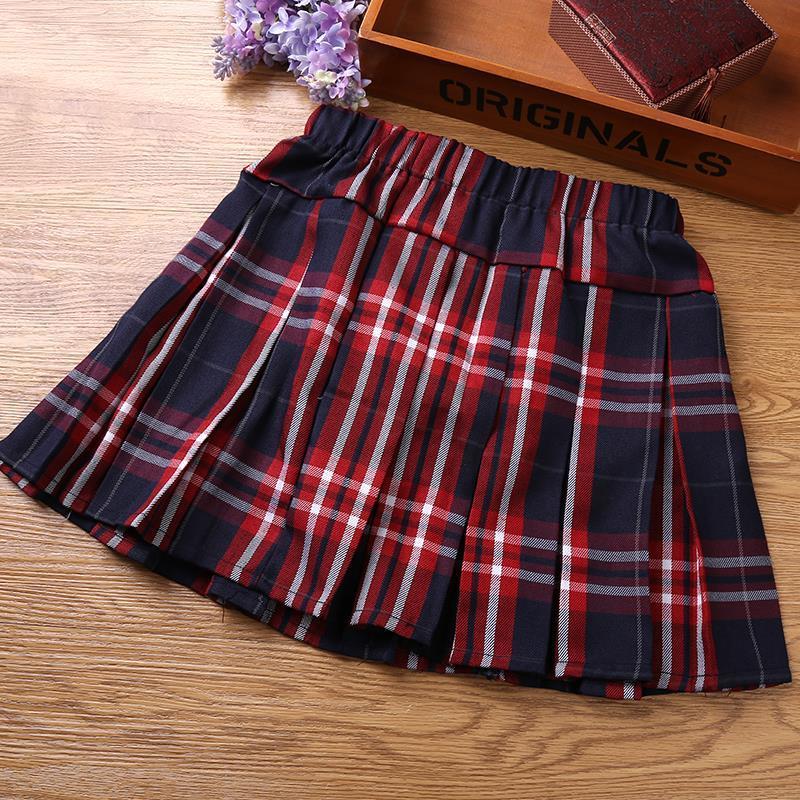 暖青汇女童裙子儿童格子半身裙中小学生短裙红色格子裙子学院校服女孩