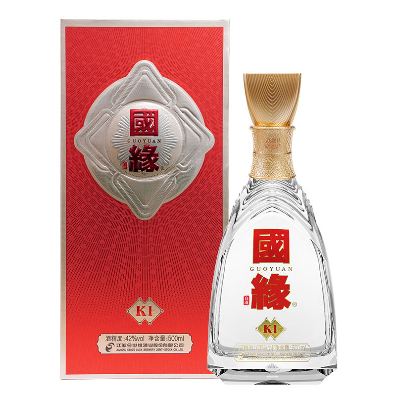 今世缘 国缘k1 浓香型白酒 42度 白酒 500ml 单瓶装(2瓶有手提袋)