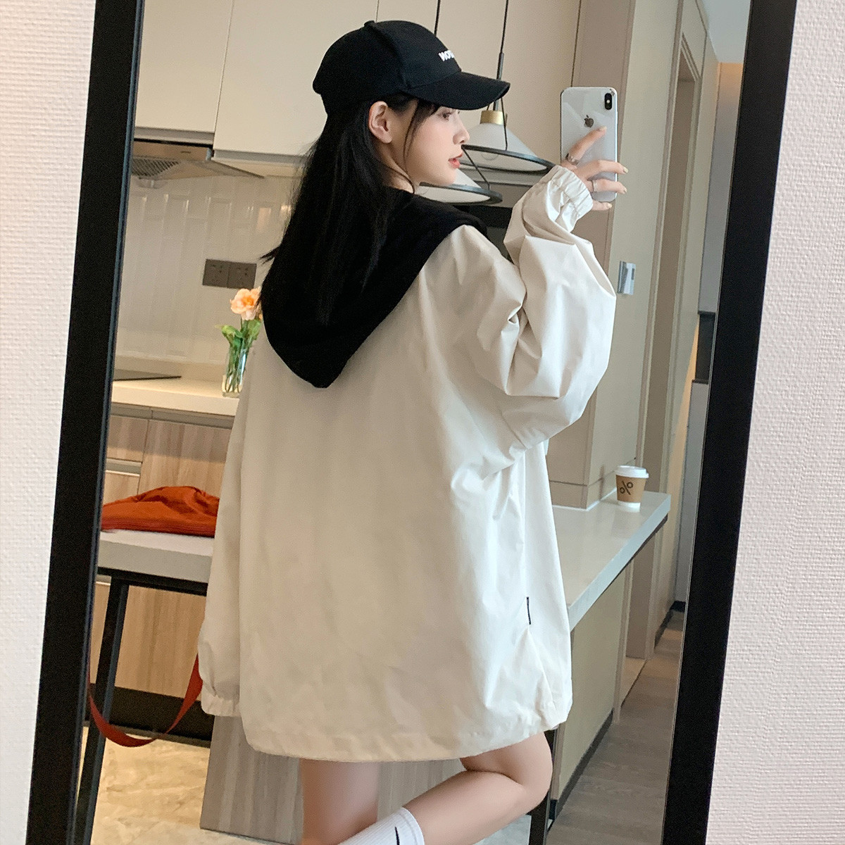 [1.5折价93元]唐狮秋季外套女款韩版宽松上衣工装风拼接连帽外套流行百搭