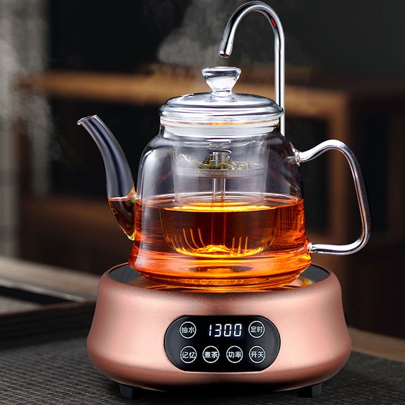 加厚煮茶壶玻璃白茶专用自动上水电陶炉黄金蛋烧水壶套装家用蒸汽煮茶器 双用壶C款+抽水黑色腰型电陶炉+4杯图片