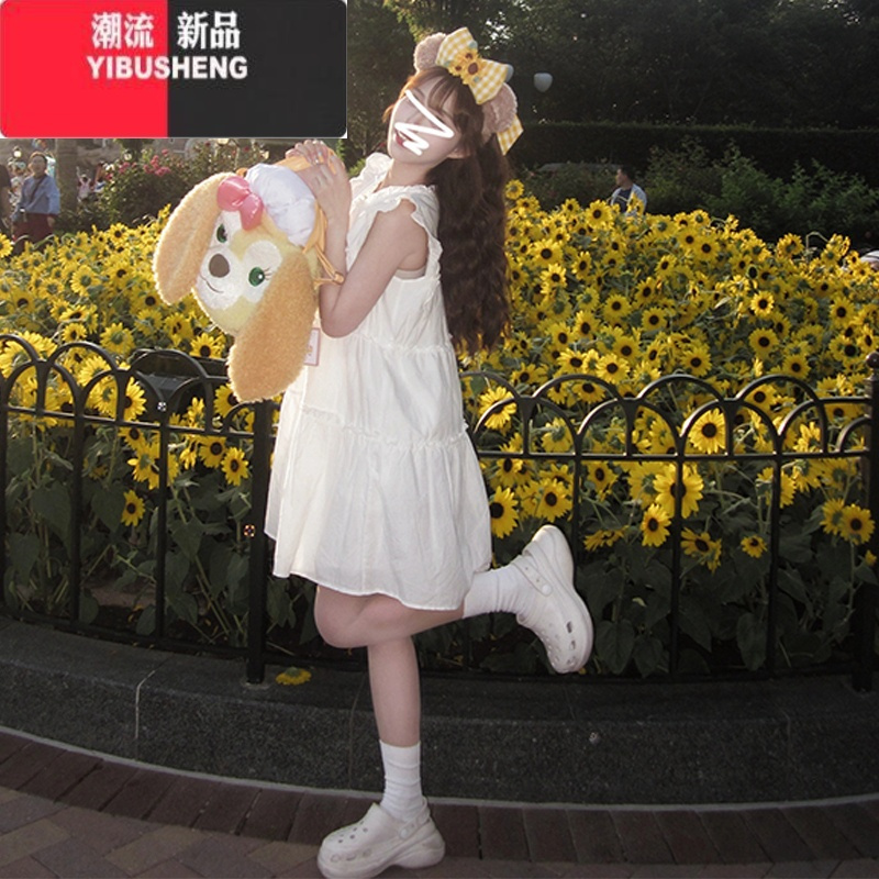 YIBUSHENG白色小飞袖连衣裙子女季2024新款法式初恋清纯奶甜小个子娃娃裙