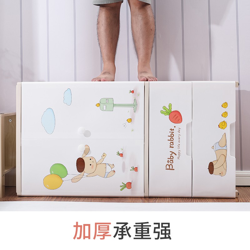 卡通儿童衣柜双开挂衣收纳柜抽屉式塑料五斗柜宝宝简易储物柜子 三维工匠高清大图