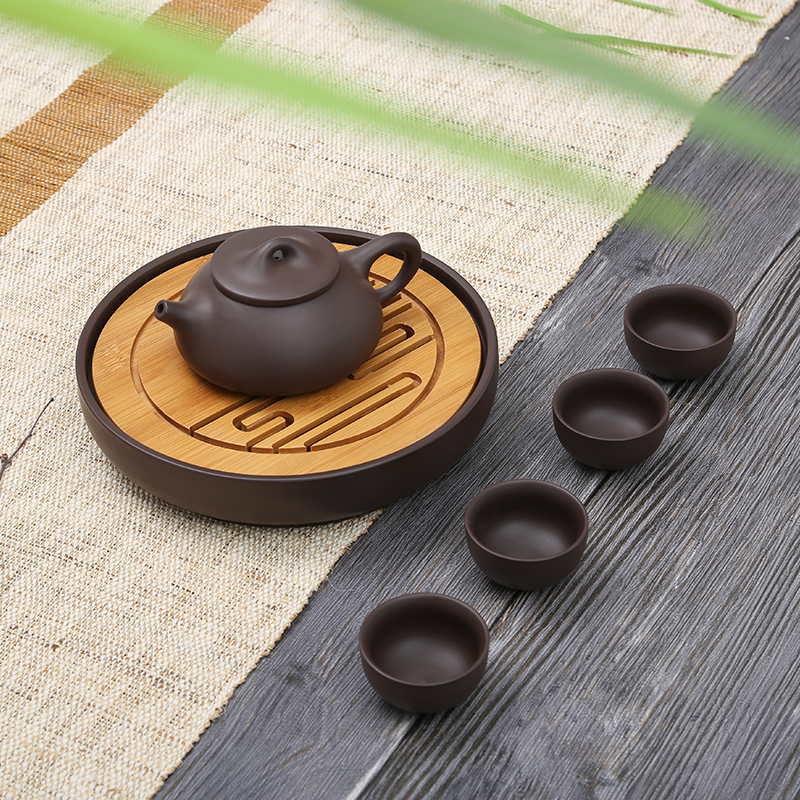 常生源 旅行功夫茶具套紫砂茶盘 一茶壶四茶杯办公室 壮志凌云便携紫砂茶具高清大图