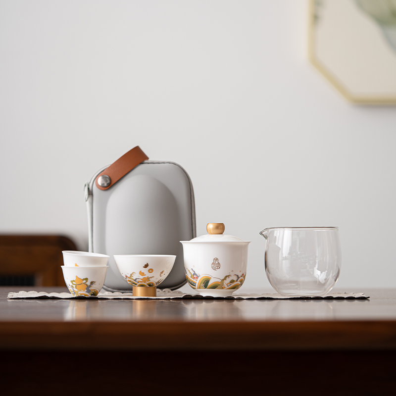 苏氏陶瓷(SUSHI CERAMICS)国潮海水无涯羊脂玉功夫旅行便捷快客茶具高清大图
