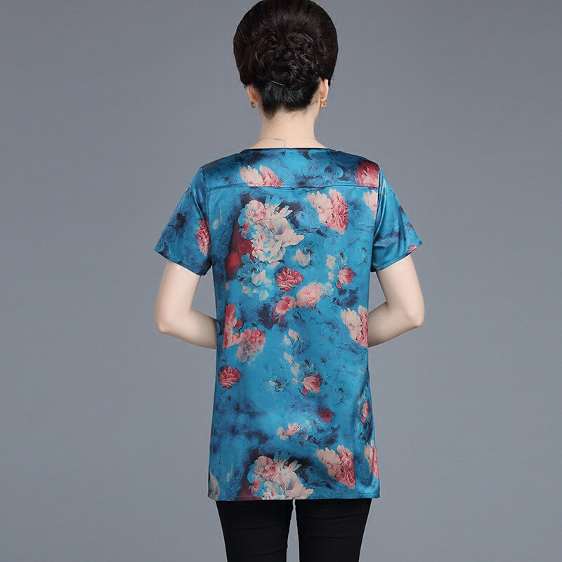 妈妈装夏装T恤短袖女2018新款潮天印花中年人士上衣服中老年女装红色1号色