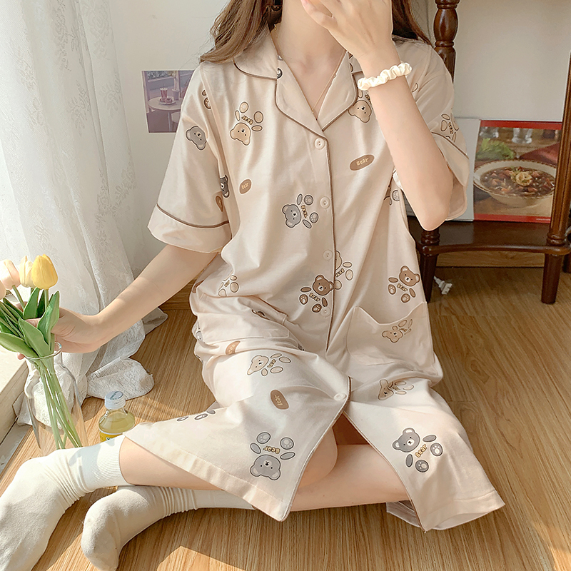 带胸垫哺乳睡裙夏季孕妇睡衣月子服春秋纯棉产后产房待产检连衣裙