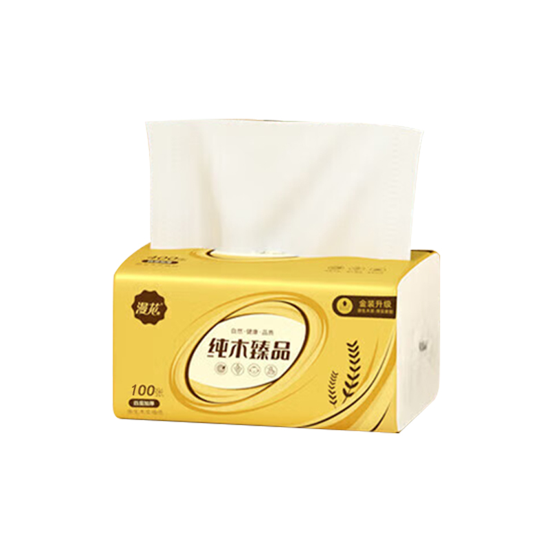 漫花悬挂式抽纸家用整箱装面巾纸卫生 金装 4层 100抽*30包/箱(计价单位:箱)金色高清大图