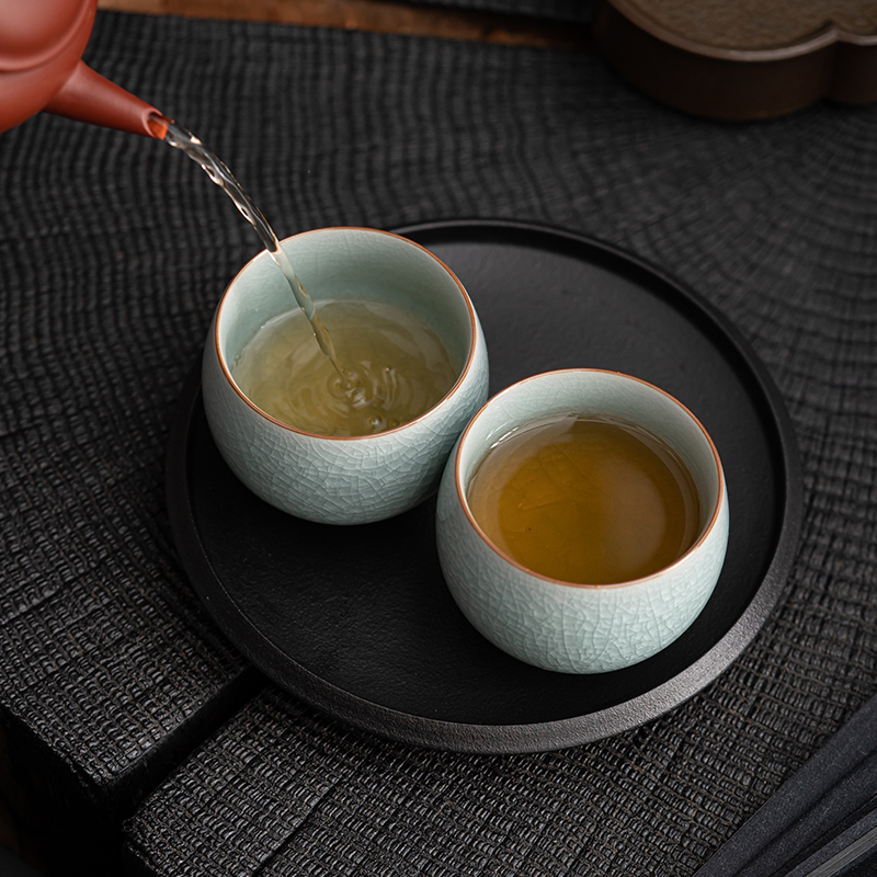 苏氏陶瓷(SUSHI CERAMICS)汝窑冰花釉禅悟杯开片养金线个人杯主人杯功夫茶杯2个礼盒装