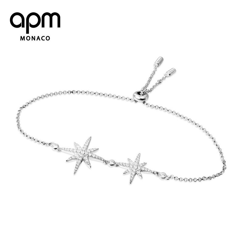 APM MONACO 八芒星造型纯银镶晶钻双流星手链 AB3325OX