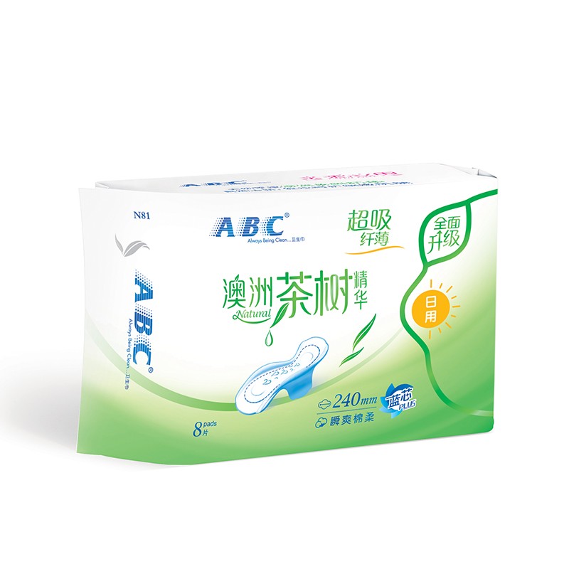 ABC 澳洲茶树精华瞬爽棉柔纤薄日用组合装卫生巾240mm*8片*3包高清大图