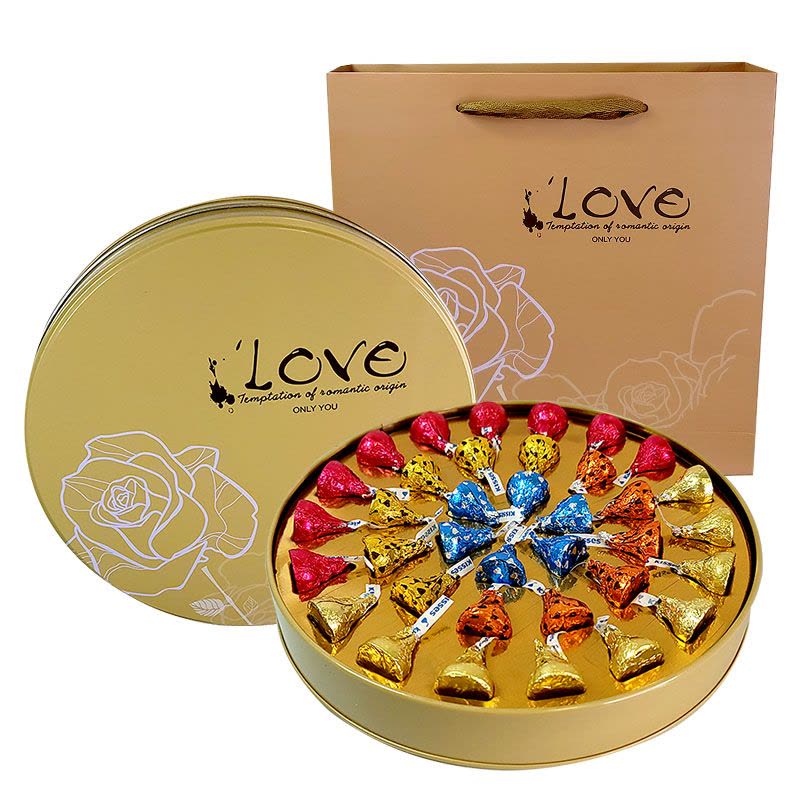 KISSES好时巧克力36粒铁盒装婚庆伴手礼结婚喜糖圣诞礼盒装含礼袋图片